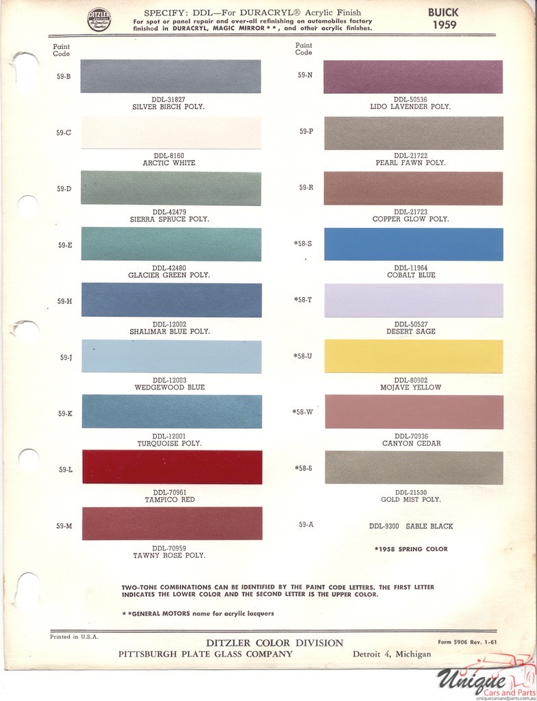 1959 Buick Paint Charts PPG 1